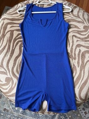 SHEIN Electric Blue Ribbed Tank Romper